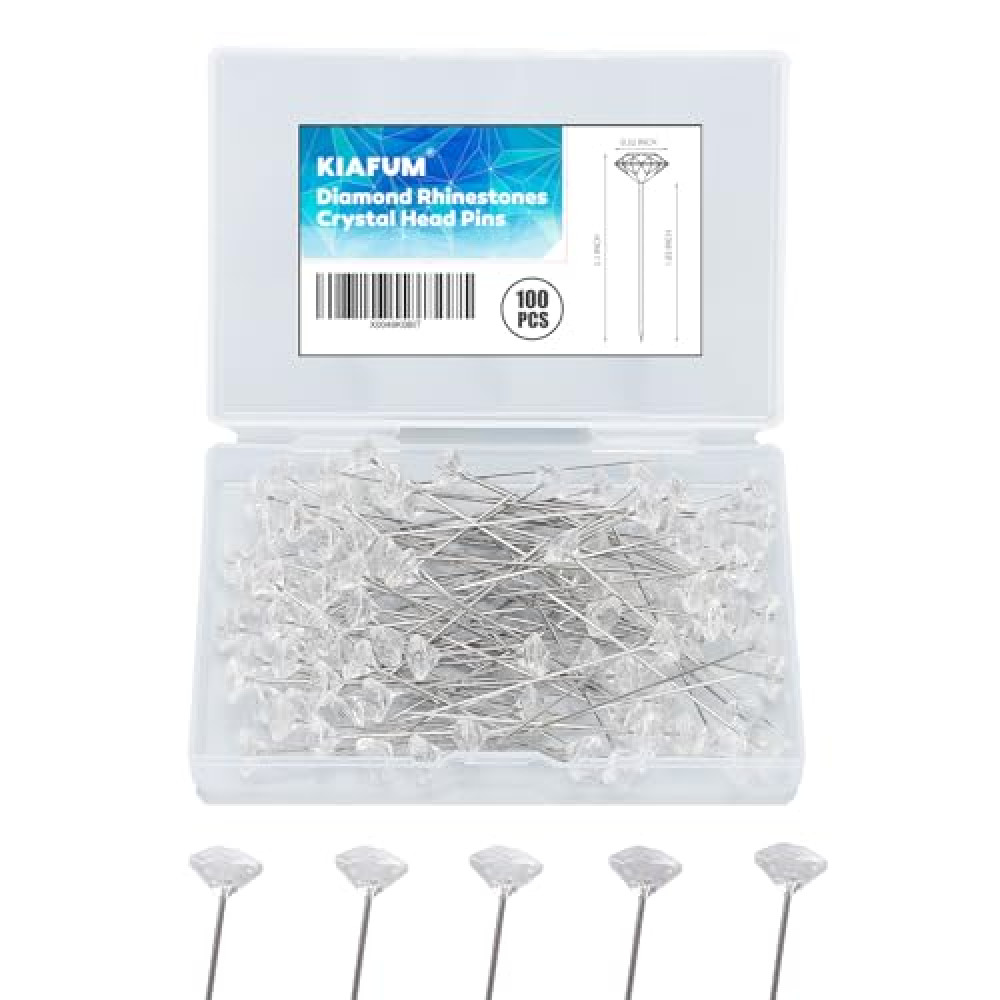 100Pcs Diamond Bouquet Pins, KIAFUM 2 Inch Rhinestone Flower Floral Pins, Premium Crystal Corsage Straight Pins for DIY Craft & Wedding Decorations