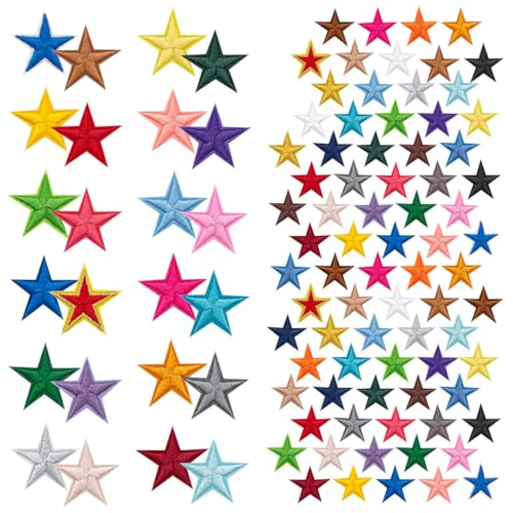102 PCS Star Iron On Patches, 34 Colors Mini 5 Star Embroidered Patches Star Sew on Patches Decorative Patches Appliques Embellishments for DIY Craft, Clothing, Backpack, Hat and Jacket
