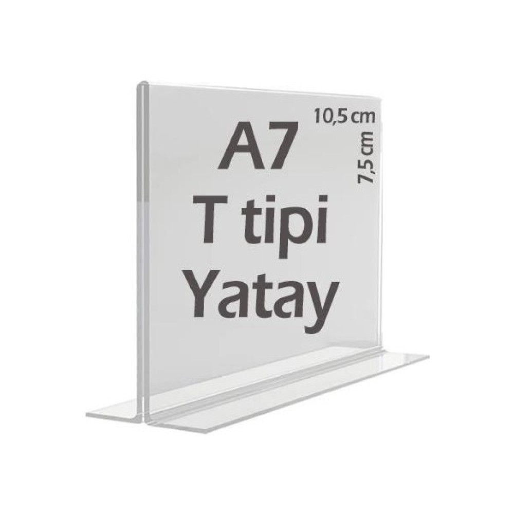 10,5x7,5 cm A7 T-Tipi Yatay Şeffaf Pleksi Mika Föylük Menü Broşürlük Etiketlik Dosya Fiyatı