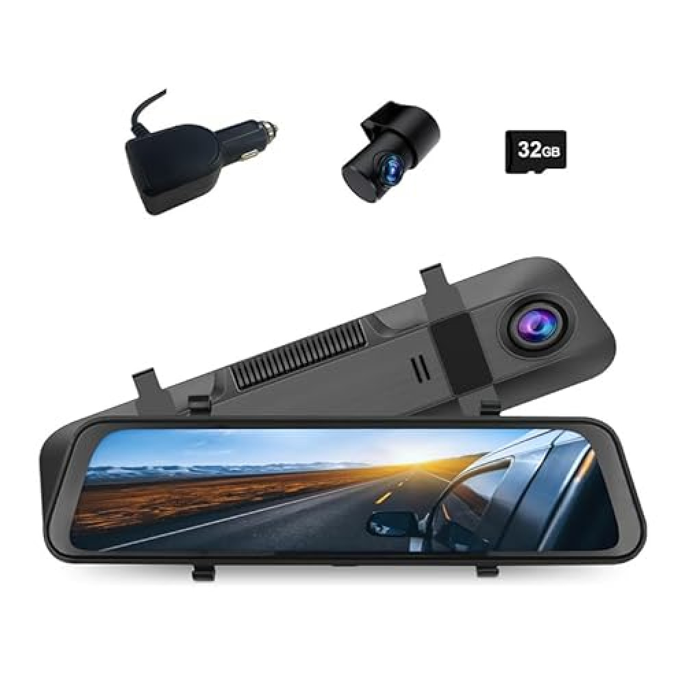 1080P HD Rear View Mirror Dash Cam for Cars, 9.66-Inch Large Screen, Front and Rear Dual Cameras, Night Vision, Built-in Wi-Fi, Gravity Sensor, Comes with 32GB Card Car Video & Navigation Devices Fiyatı
