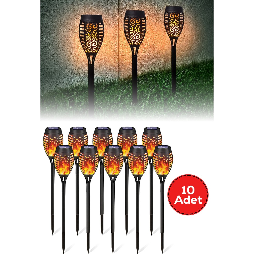 10’lu Güneş Enerjili Alev Efektli LED Meşale | Solar Bahçe Aydınlatması ve Dış Mekan Lambası - Sarı - Gün Işığı Diğer Fiyatı