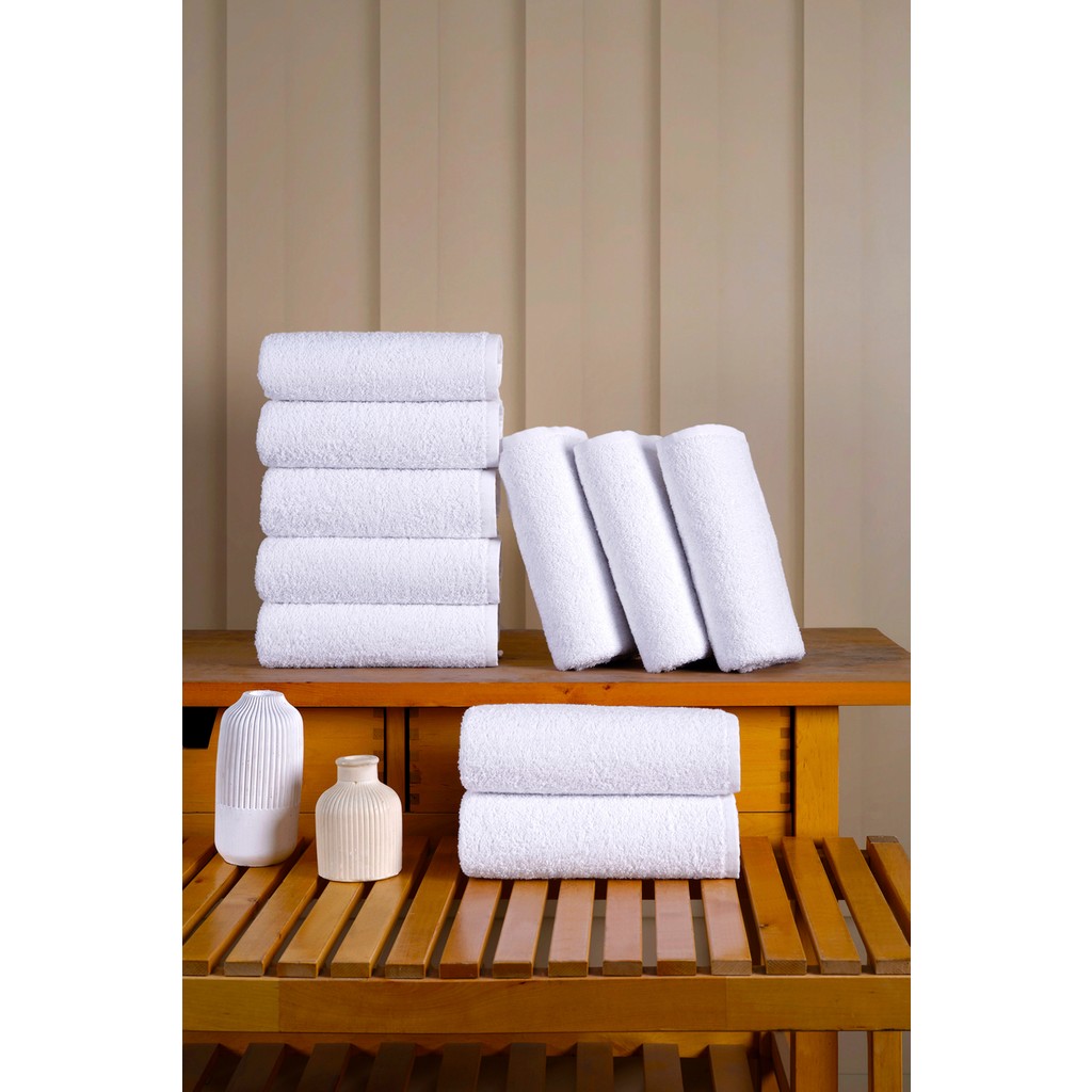 10'lu Otel Havlusu Pamuklu 50X90 cm El & Yüz & Baş Havlusu %100 Cotton - 50 x 90 cm - Beyaz El / Yüz Havlusu Fiyatı