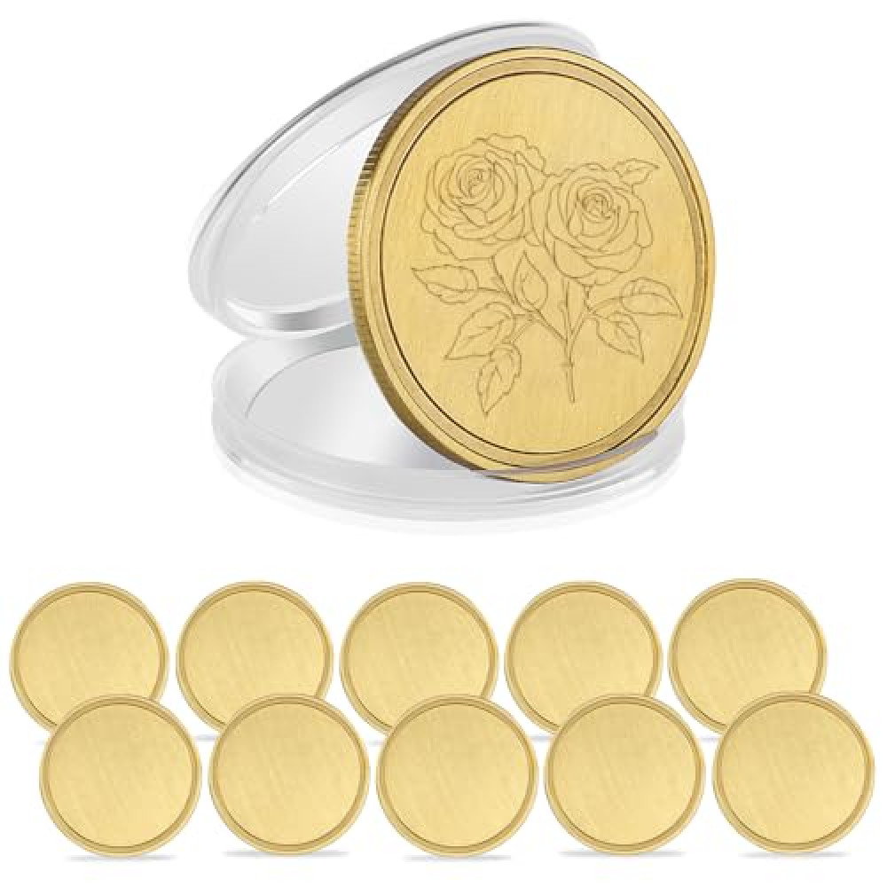 10Pcs Laser Engraving Blanks Brass Challenge Coin Blanks Metal Engraving Blank Coins 40mm with Acrylic Protection Box for DIY Commemorative Collection (Thickness 2mm)