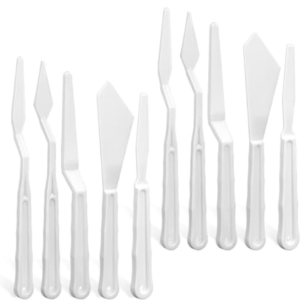 10Pcs Plastic Spatula Palette Knives, Palette Knife Set Thin and Flexible Art Knife Tools Pallet Knife for Acrylic Paint Painting Knife Mixing,Spreading,Scratching,Layering Colors,Watercolor Painting