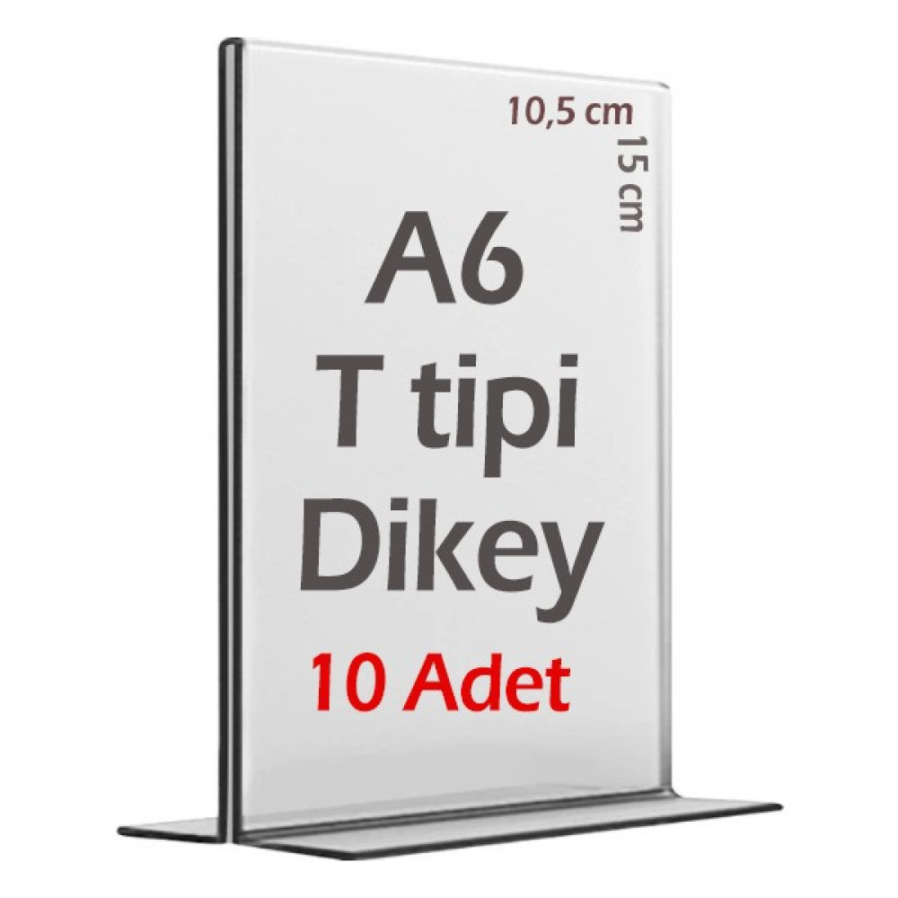 10x15 cm A6 T-Tipi Dikey Şeffaf Pleksi Mika Föylük fiyatlık Menü Broşürlük Etiketlik (10 Adet) Dosya Fiyatı