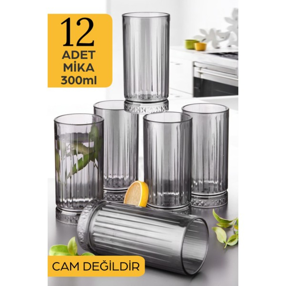 12 Adet 300 ml Füme Renk Su Meşrubat Bardağı Elysia Model Mika Bardak -Cam Değildir- Fincan / Bardak / Kahve Takımı Fiyatı