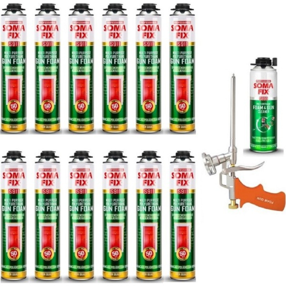 12 Adet 750 ml Somafix Tabancalı Poliüretan Çelik Kapı Dolgu Köpüğü Köpük Tabancası Köpük Temizleyicisi Seti Oto Boyaları Fiyatı