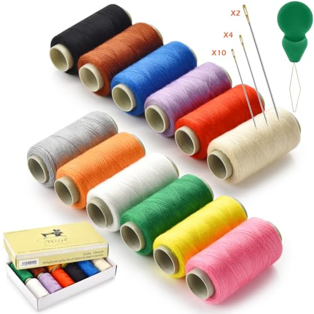 12 Color Sewing Thread, 350 Yards Per Thread Spools, Prewound Bobbins Sewing Threads Kit, Polyester Thread with Needle Threader and Sewing Needle Kit, for Hand & Machine Sewing, DIY and Home Sewing Machine Accessories Fiyatı