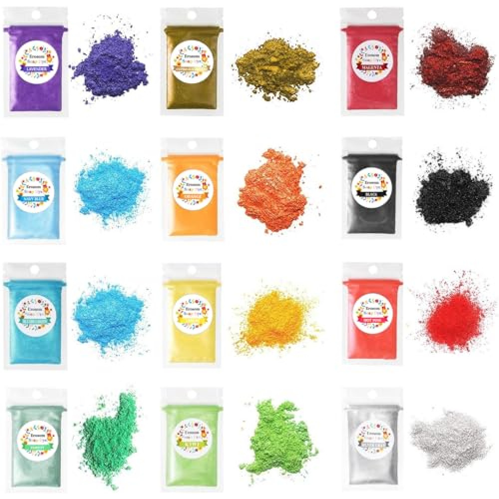 12 Colors Mica Powder Pigments Soap Dye for Soap Coloring - Soap Making Colorants Set - 0.18oz 12 Bags - Skin Safe for DIY Soaps, Bath Bombs, Candle Making, Nail Polishes, Resin Makeup Dye.