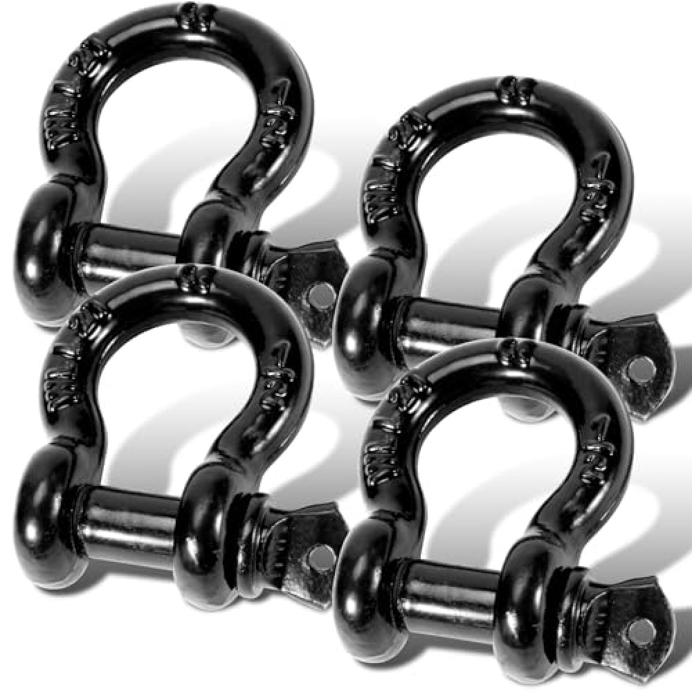 1/2" D Ring Shackles with 9/16" Screw Pin, 26,400 lbs Break Strength, Heavy Duty Clevis Shackles (Black) for Jeep, Truck, SUV, Trailer, ATV, UTV（4pcs）
