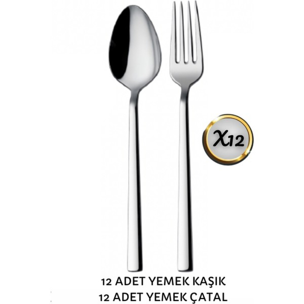 12 Kişilik Çelik Çatal Kaşık Seti (12YEMEK Kaşık + 12YEMEK Çatal Çatal / Kaşık / Bıçak Takımları Fiyatı
