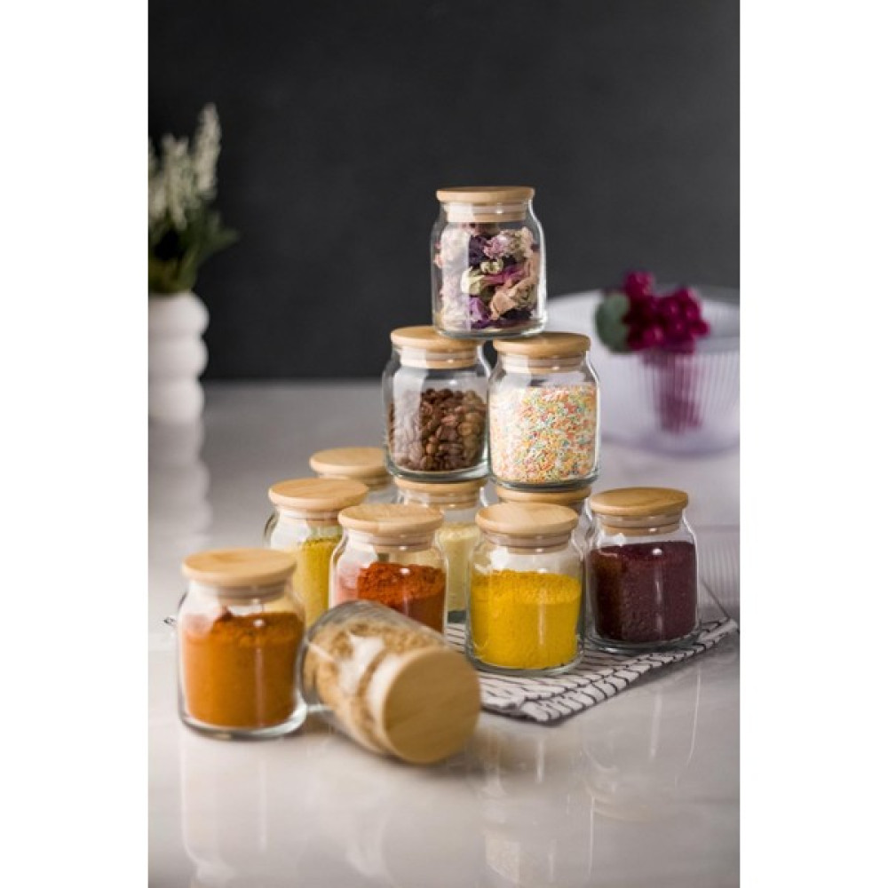 12 Li Set Bambu Kapaklı Cam Kavanoz & Baharat Takımı & Baharatlık 250 ml ( Vakum Kapak ) Baharat Setleri & Baharatlıklar Fiyatı