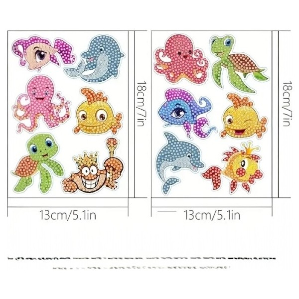 12 Parça 5d Elmas Boyama Sticker Seti Ne- Karikatür Deniz Hayvanları Teması Sanatsal Malzemeler Fiyatı
