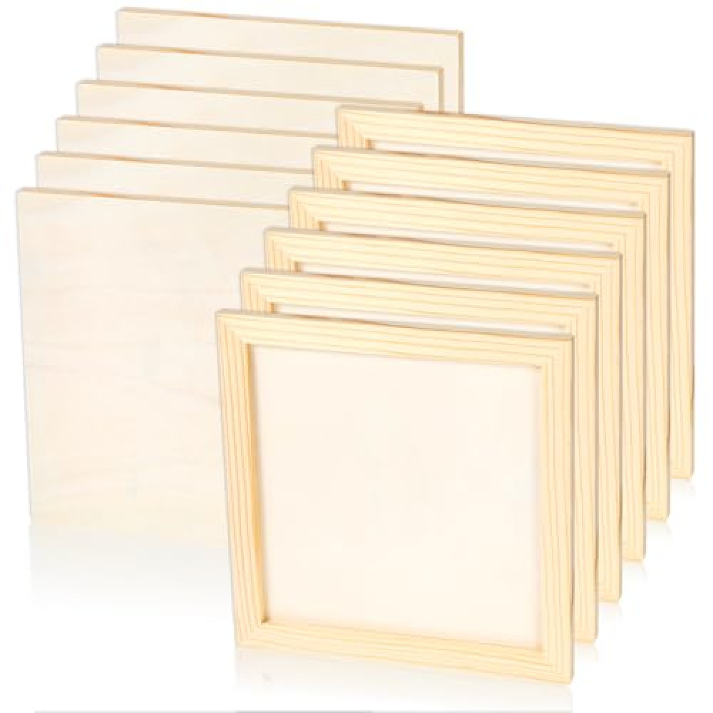 12 Pcs Pine Wood Panel Boards 8 x 8 Inch Unfinished Wood Canvas Wooden Panel Boards for Pouring Art, Crafts, Painting and More