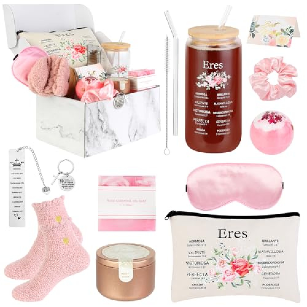12 Pieces Spanish Christian Gifts for Women, Inspirational Gift Set, Spiritual Religious Catholic Gifts Box for Women Friends Female Sister Mom