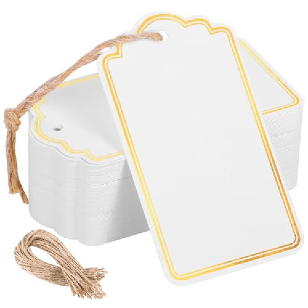 120 PCS White Gift Tags, Gift Tags with String Attached Writable Blank Tags for Presents Labeling DIY Craft Project 3.5''×2''