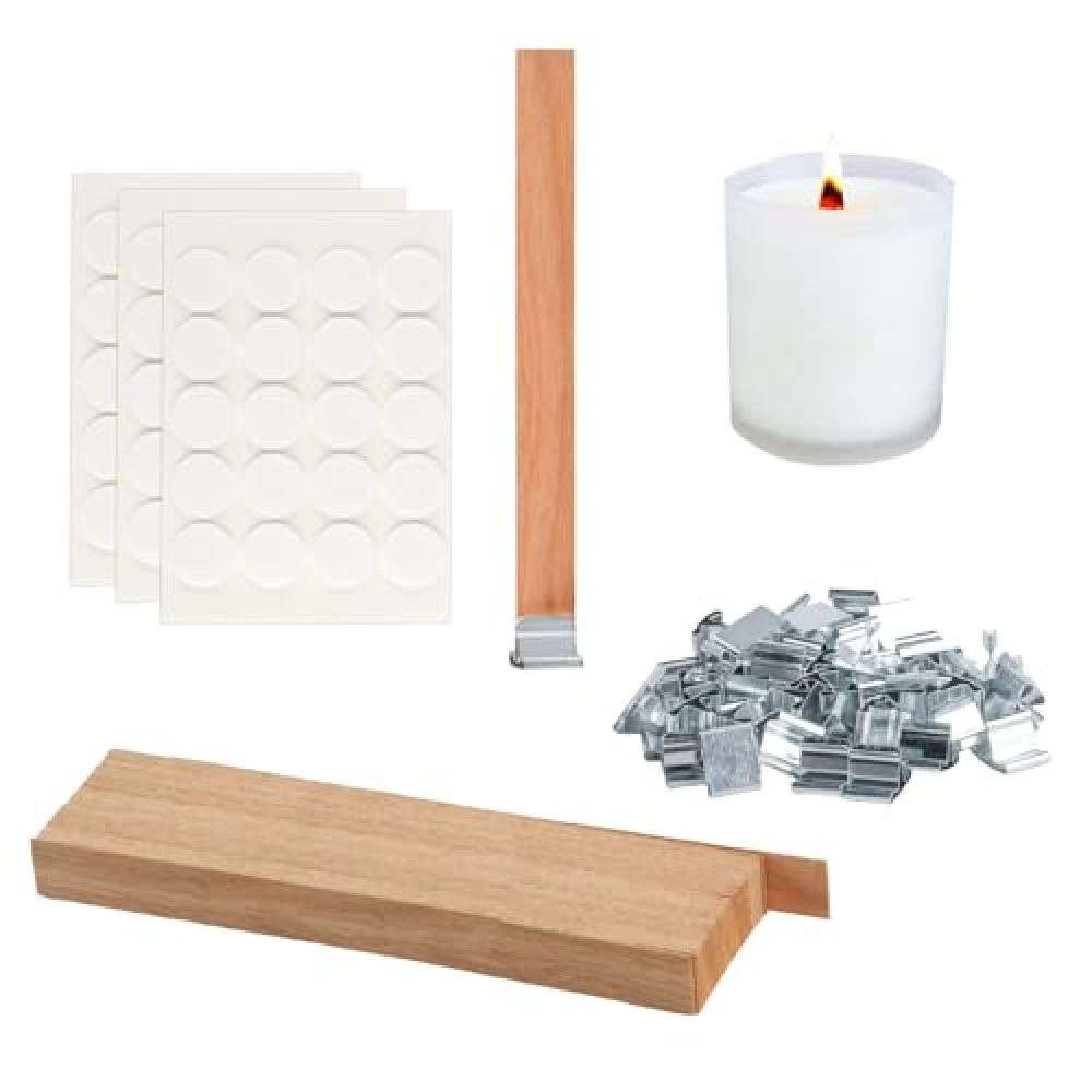 120 Pcs Wood Candle Wicks for Candle Making Kit, Wood Wicks for Candles Making, Wooden Wicks for Candlemaking, Smokeless Natural Crackling Wooden Candle Wicks for Candle Making, Inclu 60 Bases