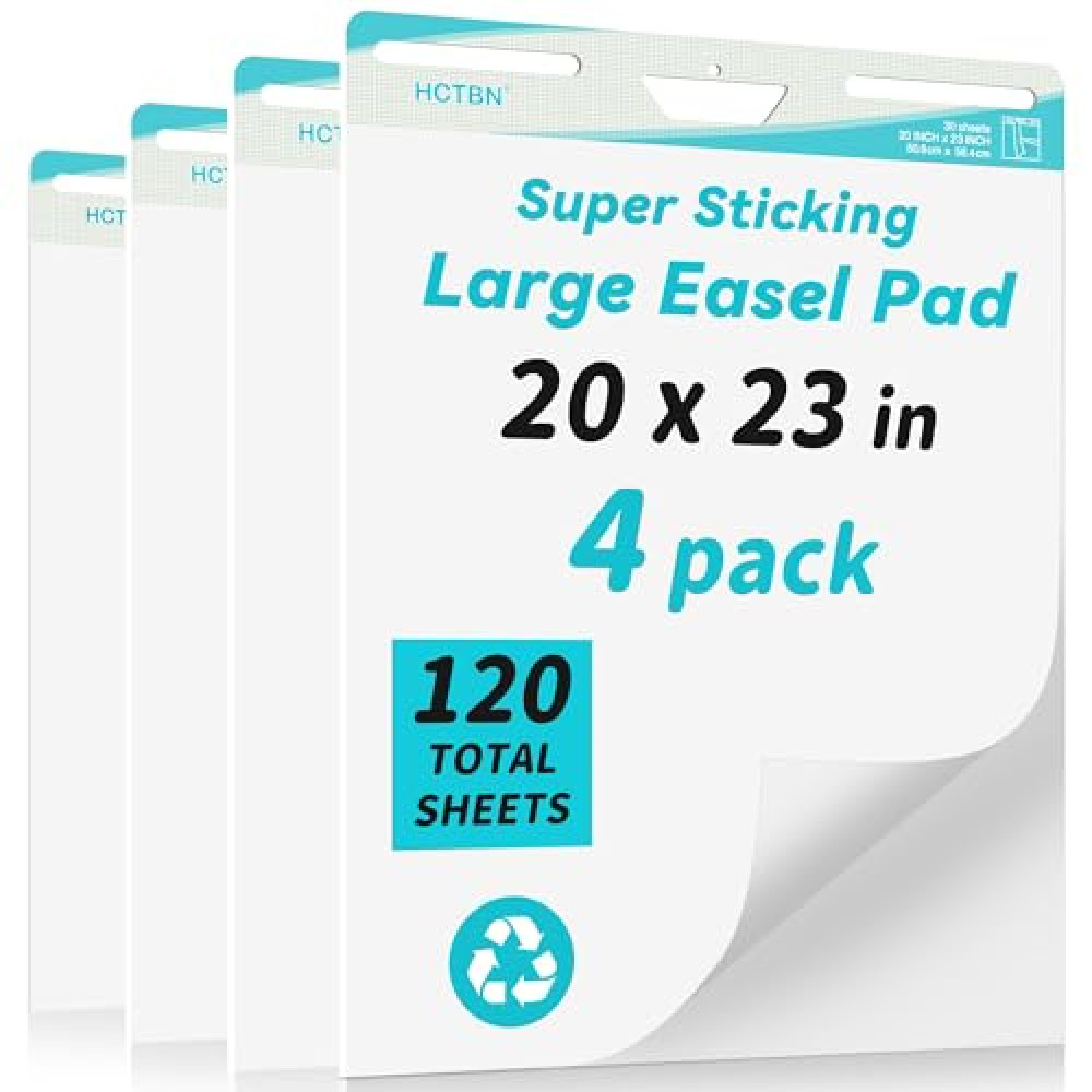 120 Sheets Thickened Sticky Easel Pad, 20 in x 23 in, 30 Sheets/Pad, 4 Pads/Pack, Anchor Chart Paper, Large White Premium Self-Stick Flip Chart Paper for Teachers, Super Sticking Power Easel Fiyatı