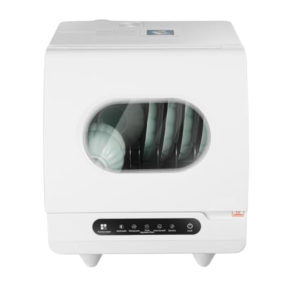 1200W Portable Countertop Dishwasher, 5 Wash Programs Mini Countertop Dishwasher with Water Tank, 360° Spray Arms Intelligent Cutlery Helper for Apartment Kitchen RV Office