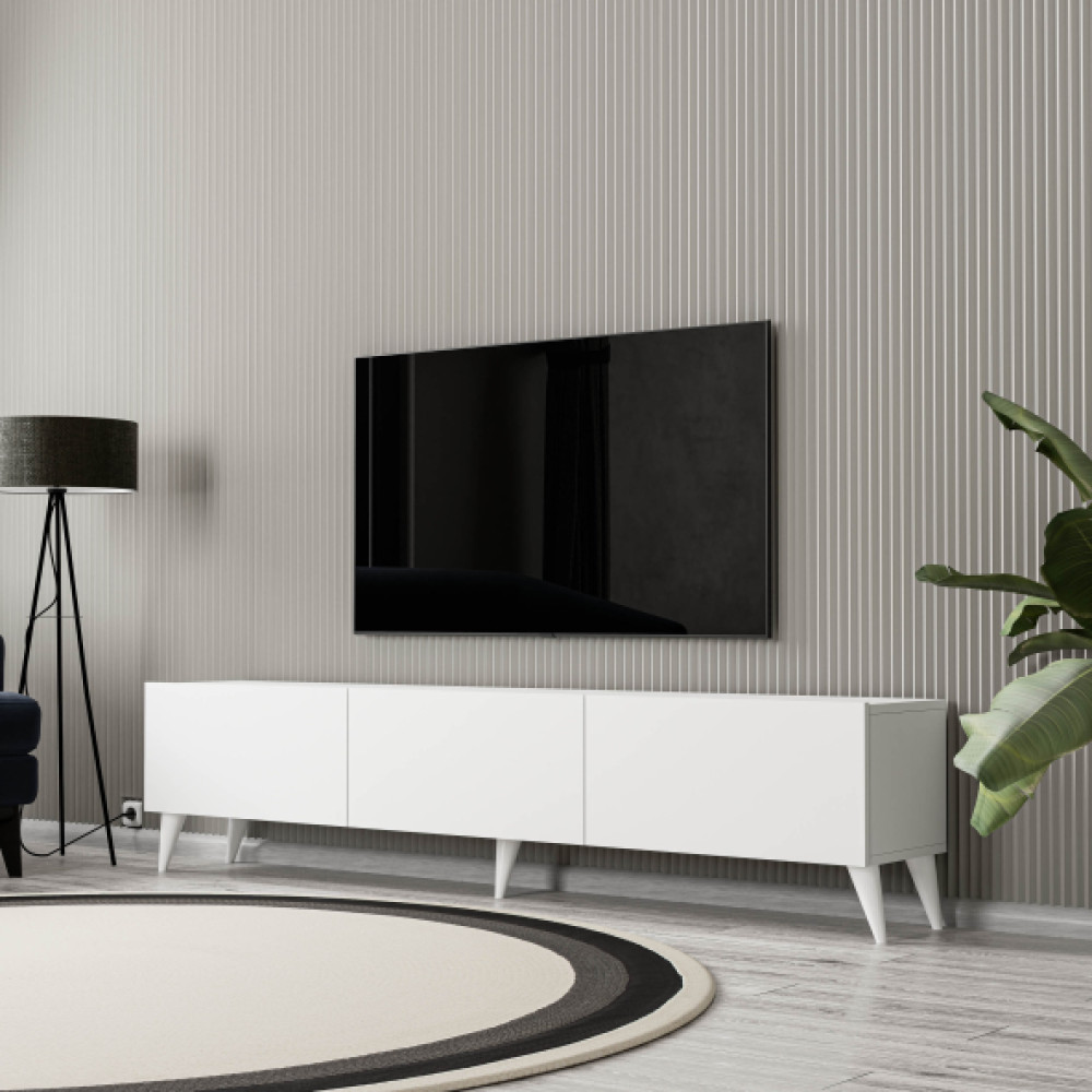 1250 Elısa 3 Kapaklı Kulpsuz 180 Cm Ayaklı Tv Unıtesı Beyaz Tv Ünitesi / Sehpası Fiyatı