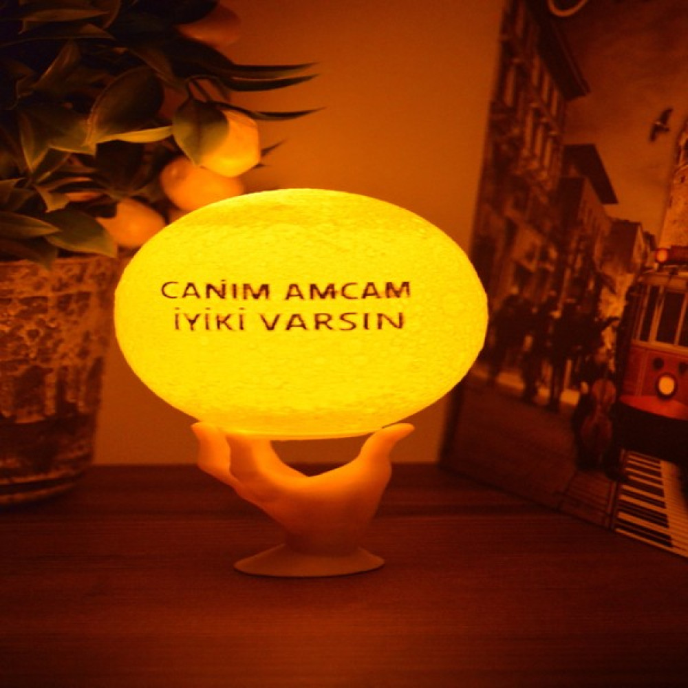 12cm Canım Amcam İyiki Varsın El Standlı Ay Küresi neon led lamba hediyelik eşya avize masa lambası gece lambası moon yılbaşı hediye - Beyaz Gece Lambası Fiyatı