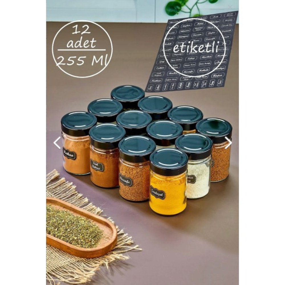12'Li Etiketli 255 Ml Metal Kapaklı Cam Baharatlık Seti Lüks Saklama Kabı Kavanoz Saklama Kapları Fiyatı
