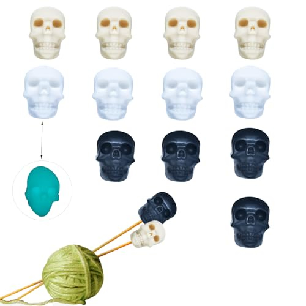 12pcs Knitting Needle Stoppers Cute Skeleton Head Needle Point Protectors Small Knitting Tip Protectors Skull Stitch Stoppers for Knitting Supplies Accessories