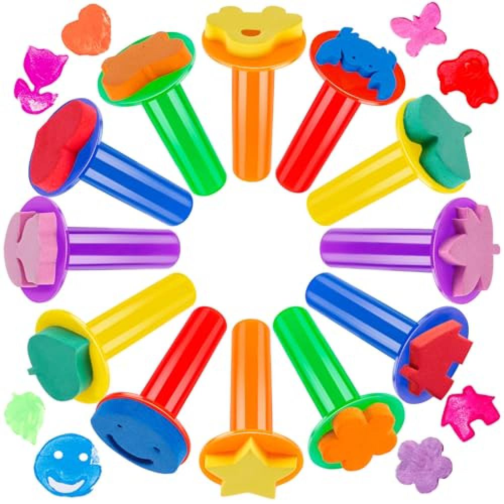 12Pcs Paint Stamps for Kids, Sponge Brushes for Painting, EVA Foam Stamps for Early Learning Finger Paint Drawing Crafts and DIY
