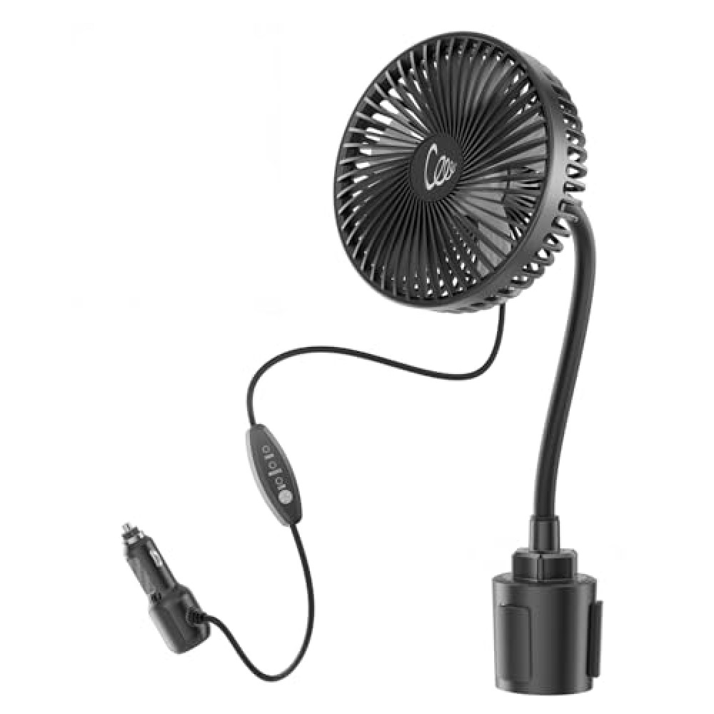 12V Car fan, Portable Vehicle Cooling Fan for Front/Backseat, Mounted in Cup Holder, 360° Rotation, 3 Speeds Quiet, 7 inch Car Accessories for Dog/SUV/RV/Truck/Van, Cigarette Lighter Powered