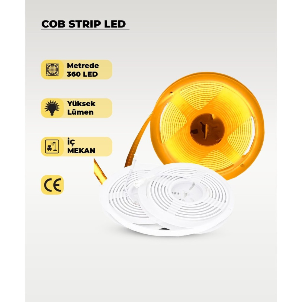 12V Cob Şerit LED Amber Işık - Metrede 360 LED - 5 Metre - 5 m SSD / Solid State Drive Fiyatı