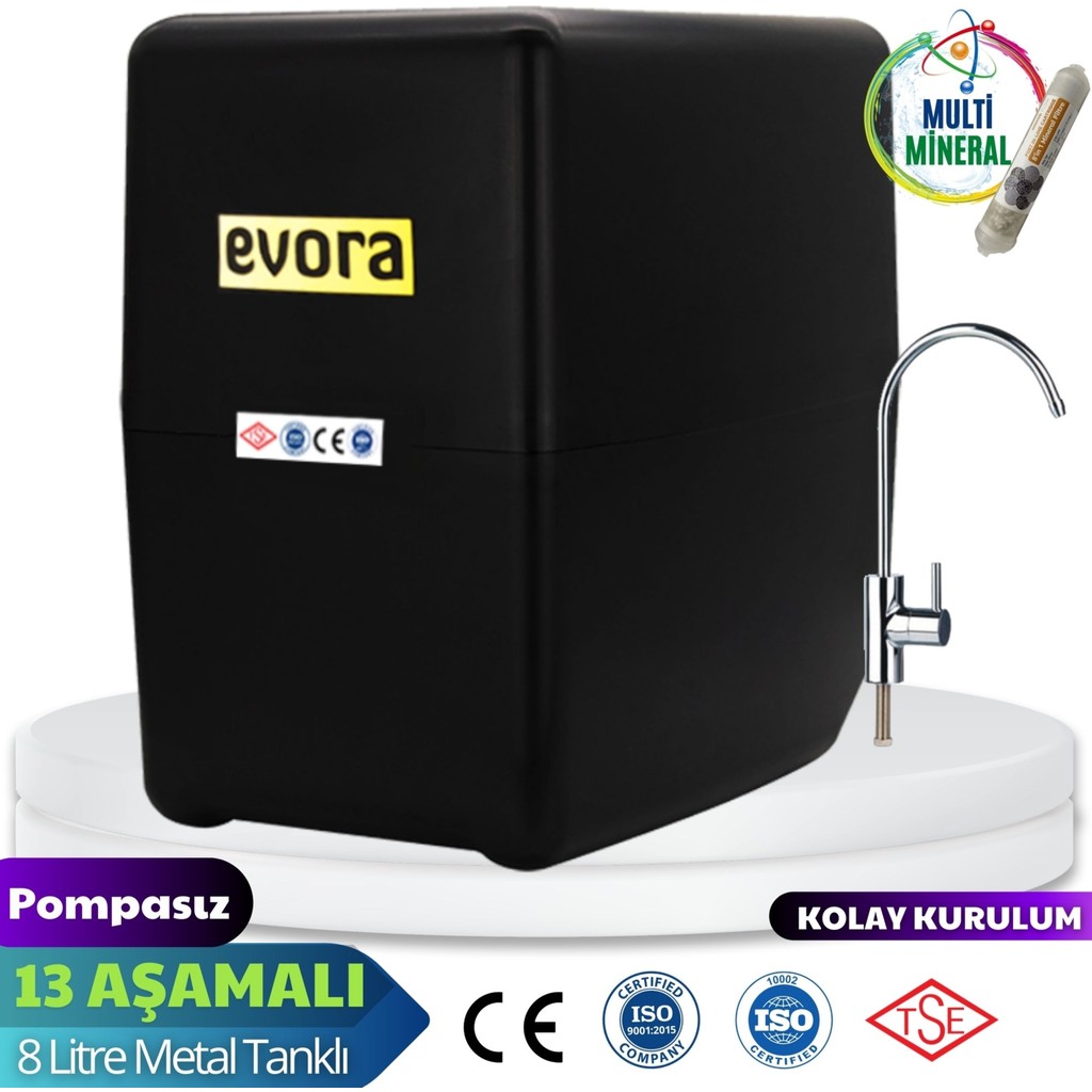 13 Aşamalı 8 LT Çelik Tanklı Pompasız Multimineralli Su Arıtma Cihazı Premium Seri Su Arıtma Cihazı Fiyatı