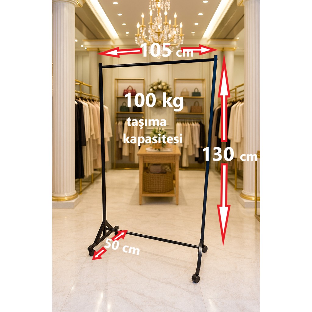 130 cm Çelik Konfeksiyon Elbise Askılık Tekerlekli Portatif Eşek Home Hanger 105 cm En Diğer Fiyatı