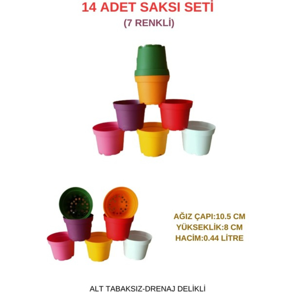 14 Adet 7 Renkli Plastik Saksı (10.5 CM.LİK) Alt Tabaksız - 10.5 cm Saksı ve Aksesuarları Fiyatı