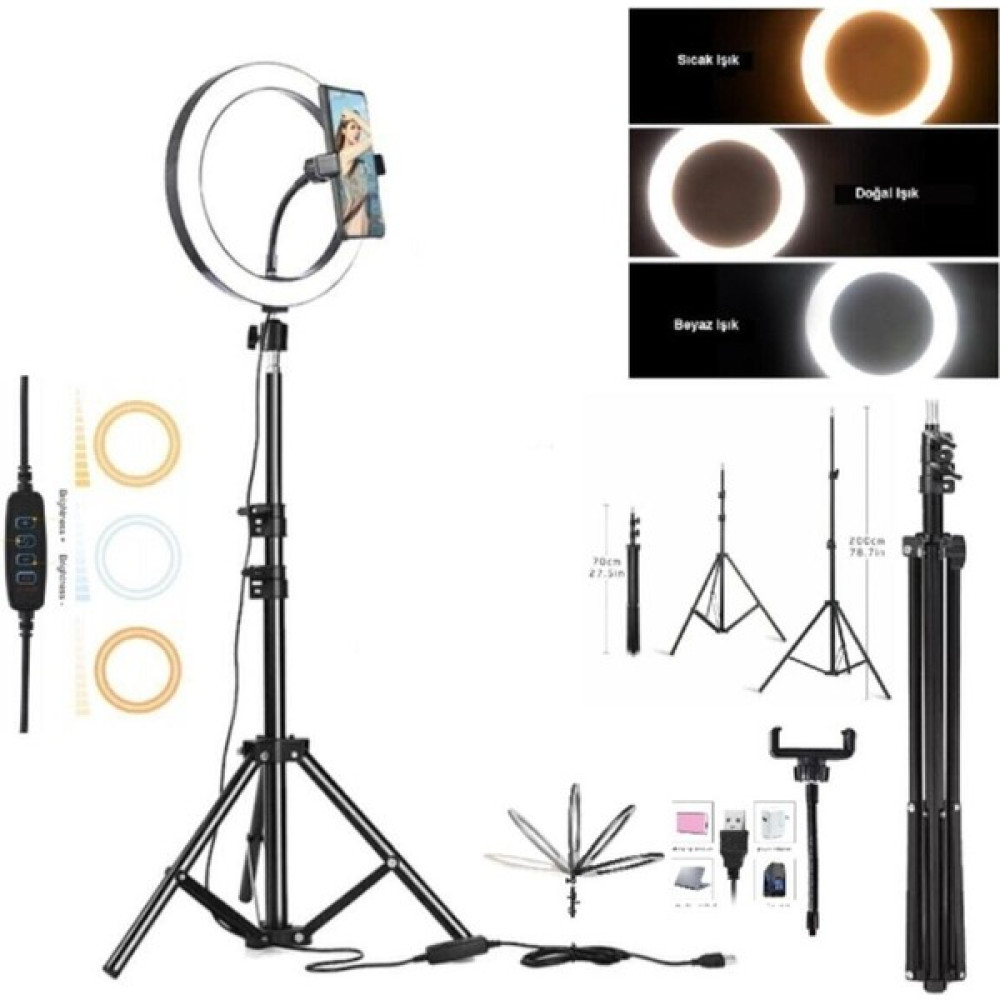 14 Inç 36 Cm Youtuber Ring Light Tripod Youtuber Tiktok Çekimleri Için Sürekli Işık + 210 M - Siyah Tripodlar Fiyatı