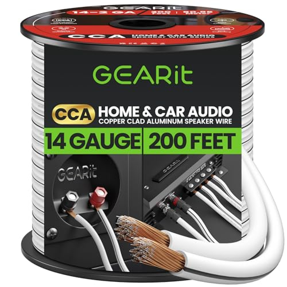 14AWG Speaker Wire, GearIT Pro Series 14 AWG Gauge Speaker Wire Cable (200 Feet / 60.9 Meters) Great Use for Home Theater Speakers and Car Speakers White