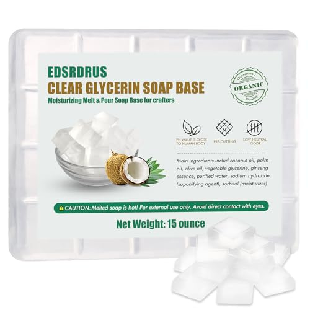 15 Ounces Glycerin Soap Base - Melt and Pour Soap Base for DIY Crafting, Easy to Cut, Vegan and Natural, Moisturizing and Gentle on Skin, Perfect for Soap Making Supplies (Transparent,15 Ounces)