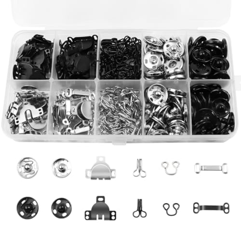 150 Pairs 3 Styles Skirt Hooks and Hook and Eye Sewing Buttons for Clothes, Metal Snaps Buttons Fasteners Press Studs Set for Skirt, Dress, Bra Hooks, Trousers, Sewing DIY Craftingt