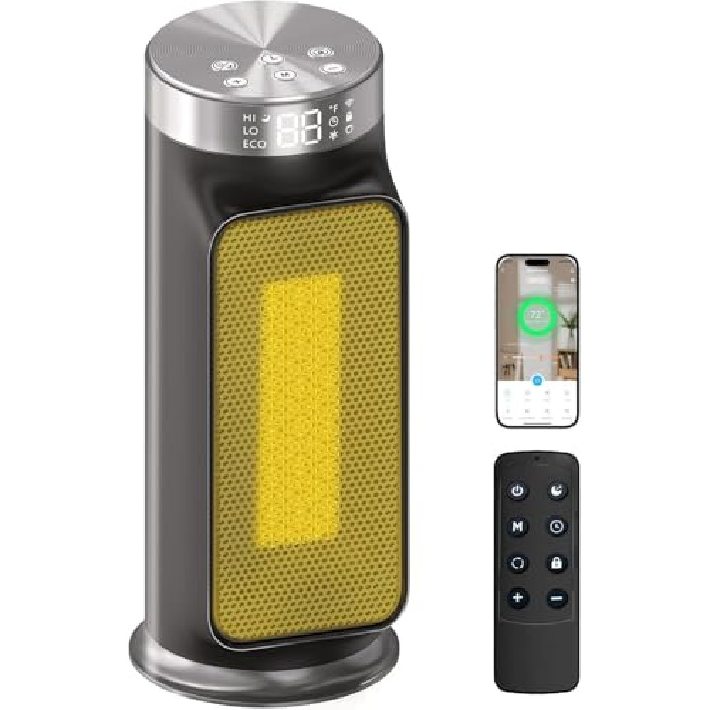 1500W Smart Electric Space Heater for Indoor Spaces - WiFi/App Control, Remote Included, 24H Timer, 5 Modes for Home, Office, Bedroom, Bathroom Use