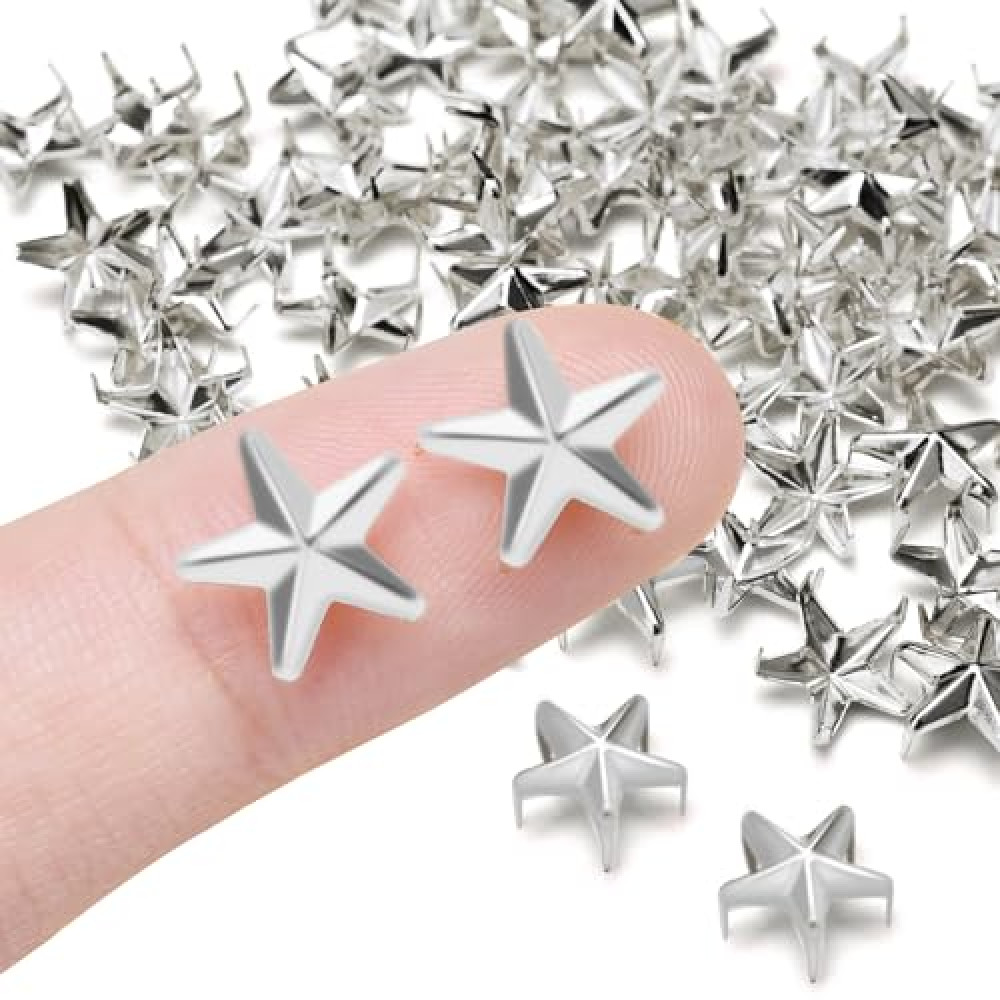 150Pack 10mm Star Studs for Clothing, Small Star Nailheads Rivets Metal Spike Stud Leather Claw Rivets for Punk Rock Clothing Belt Bag Shoes Cap Bracelet Pet Collars DIY Leathercraft (Silver)