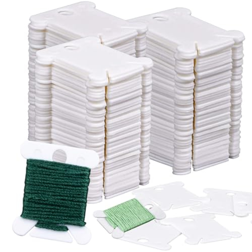 150PCS RAINFLOW Plastic Embroidery Floss Bobbins - White Embroidery Floss Organizer for Cross Stitch Yarn Bobbin Winder for Sewing Thread Storage Embroidery Needlework Supplies