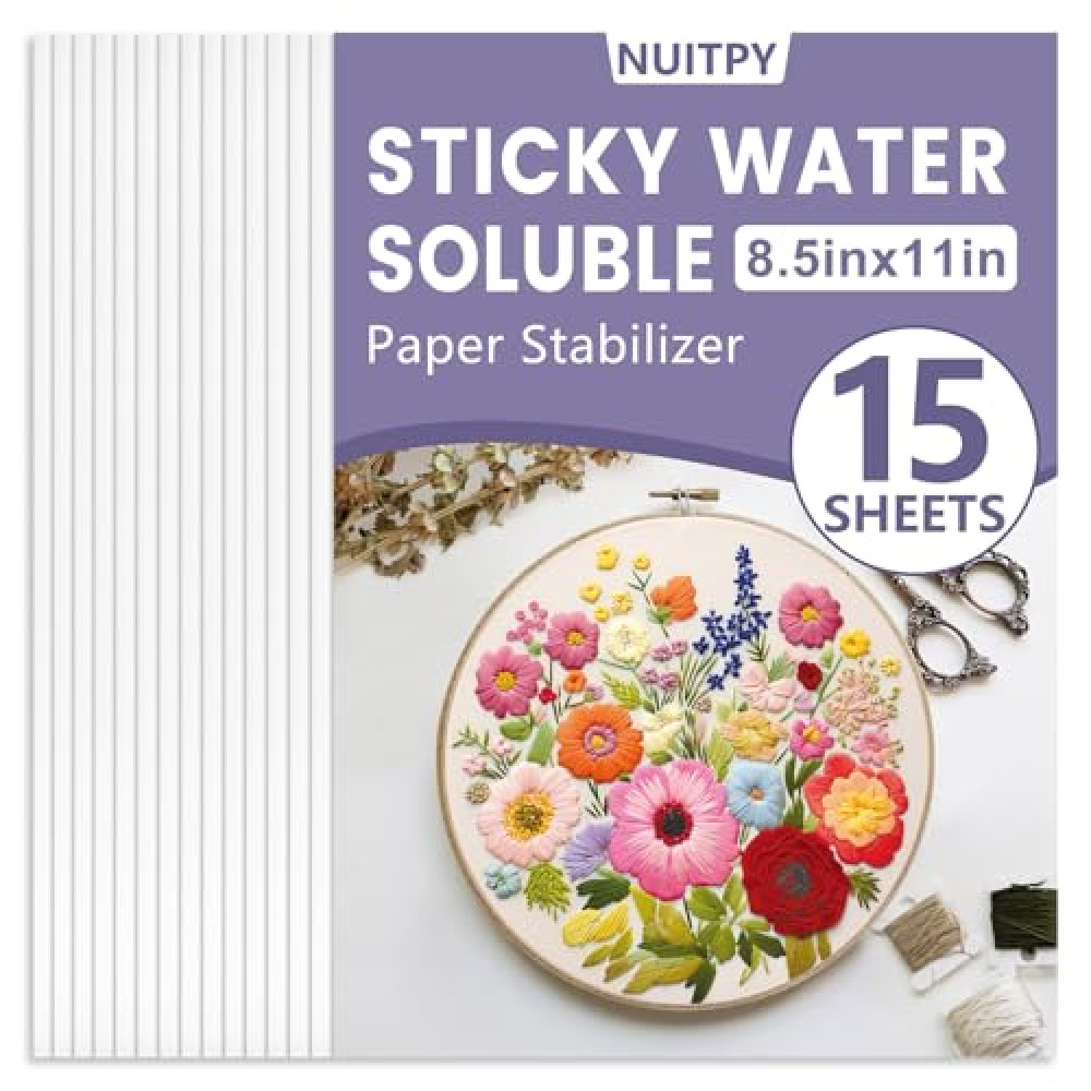 15PCS 8.5" x 11" Water Soluble Stabilizer for Embroidery, Stick and Stitch Embroidery Paper Wash Away, Embroidery Stabilizer, Water Soluble Embroidery Patterns, Embroidery Transfer Paper