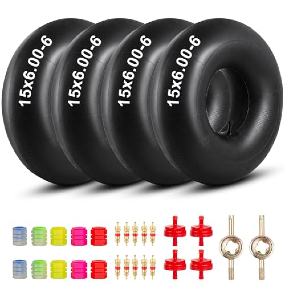 15x6.00-6" Inner Tubes 4-Pack Heavy Duty with TR14 Straight Valve Stem Premium Replacement 6.00/6.50-6 Lawn Mower ATVs Go Karts Golf Carts Razor Dirt Quad Wheelbarrow Snow Blowers (4)