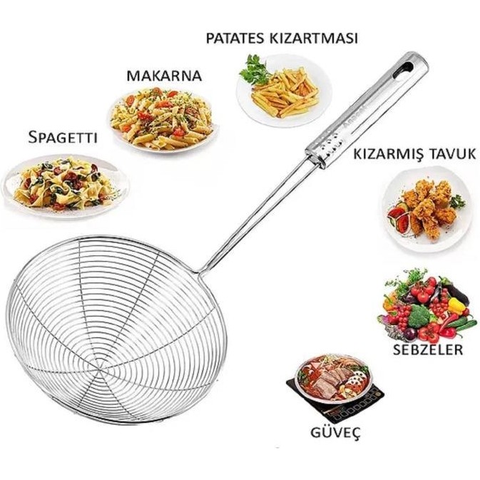 16 cm Çap Çelik Kevgir Patates Sebze Kızartma Kaşığı Metal Mantı Makarna Haşlama Yağ Süzgeci Kepçe - 15 x 33 cm SSD / Solid State Drive Fiyatı