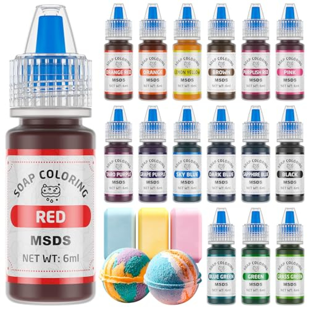 16 Colors Bath Bomb Soap Dye - Wayin Liquid Based Soap Colorant, Food Grade Coloring, Skin Safe, Vibrant Neon Soap Coloring for Soap Making DIY, Bath Bomb Supplies Kits, Bath Salt Crafting, Slime Dye