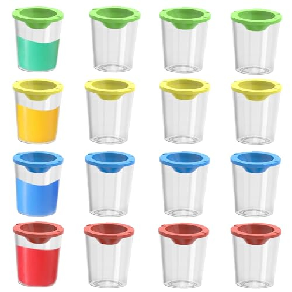16 PCS No Spill Paint Cups with Lids 4 Colors, Arts and Crafts Supplies for Classrooms, Ultimate Paint Containers with Funnel-Shaped Lid