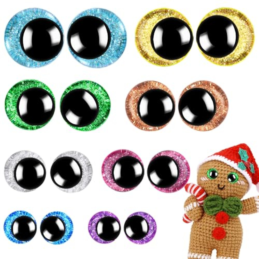 160PCS Large Safety Eyes for Amigurumi 3D Glitter Crochet Doll with Washers for DIY Puppets Bear Crafts Animals Amigurumi Making Supplies(12-18mm) Baby Toys Fiyatı