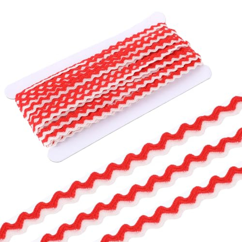 17.5 Yard 8mm Wave Bending Fringe Trim Rick Rack Trim Red White Lace Ribbon RIC Rac Trim for Sewing Clothes Gift Wrapping Home Party Decoration, Ribbon Craft
