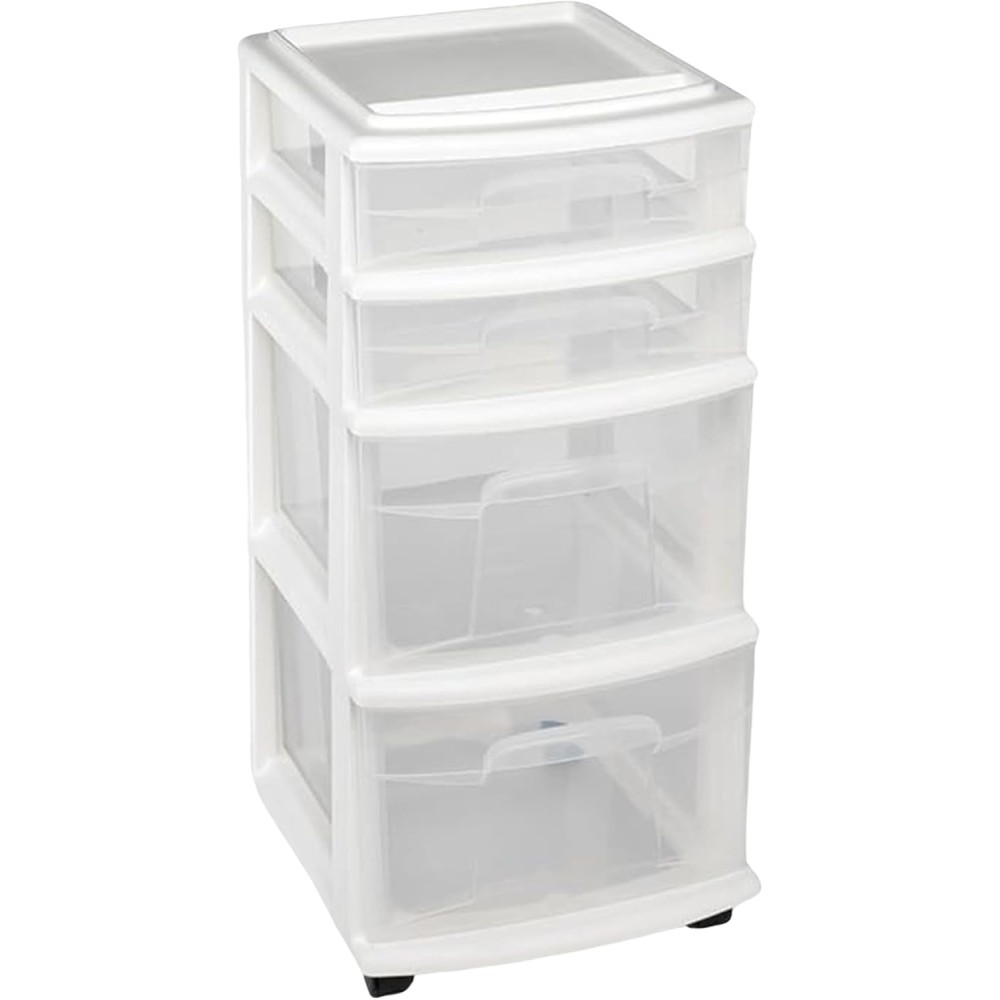 Drawer Tower, 4-Tier Clear Plastic Storage Organizer Cart, White Frame – Rolling Containers with Wheels for Bathroom, Bedroom, Office, and Classroom Organization Storage Containers Fiyatı