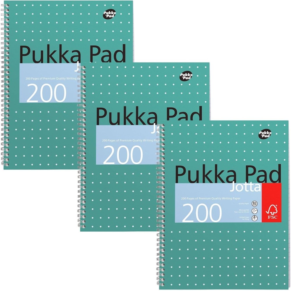 Pukka Pad, A5 Metallic Jotta Notebook Pack of 3 for Home, School and Office - 15 x 21 cm - Spiral Bound Notebook with 8mm Ruled and 80gsm Paper - Perforated Edges - 200 Pages, Green Notebook Fiyatı