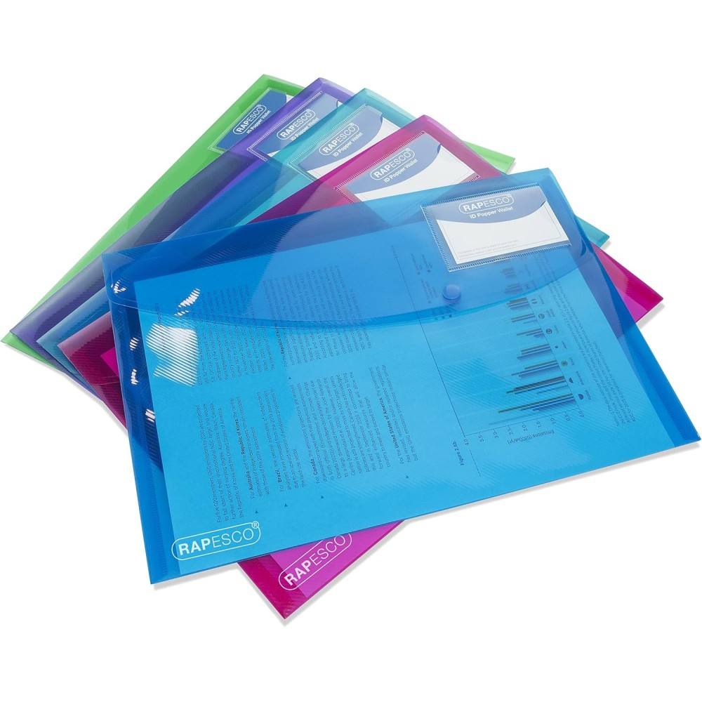 Rapesco 0700 ECO Recycled ID Popper Wallets, A4, Assorted Bright Transparent Colours, Pack of 5 Briefcase Fiyatı